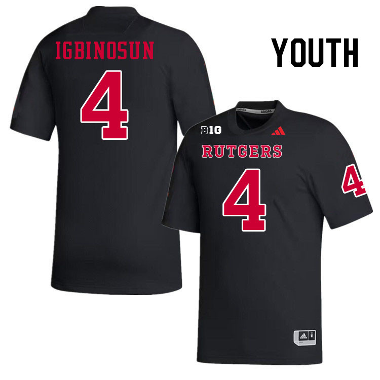 Youth #4 Desmond Igbinosun Rutgers Scarlet Knights 2024 College Football Jerseys Stitched-Black